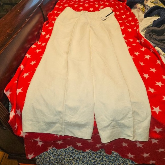 NWT 9 Nine West White Linen Lined Pants Crisp Size 10 Back Elastic Waist Band - Picture 5 of 11